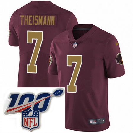 Mens Nike Washington Redskins 7 Joe Theismann Burgundy RedGold Number Alternate 80TH Anniversary Vap