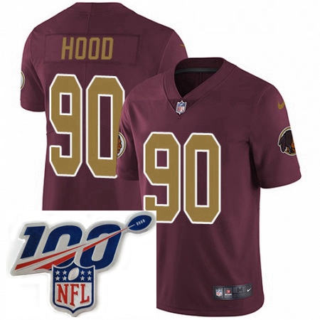 Mens Nike Washington Redskins 90 Ziggy Hood Burgundy RedGold Number Alternate 80TH Anniversary Vapor