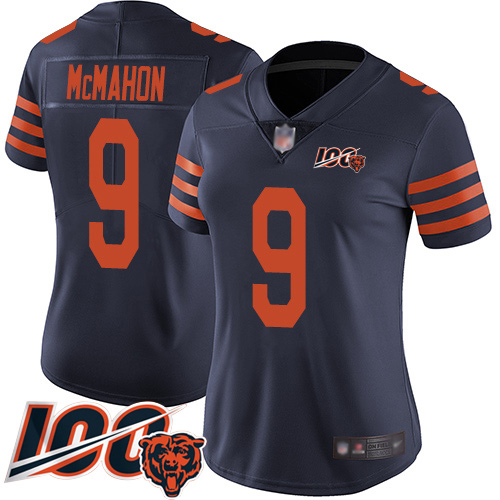 Women Chicago Bears 9 Jim McMahon Limited Navy Blue Rush Vapor Untouchable 100th Season Football Jer