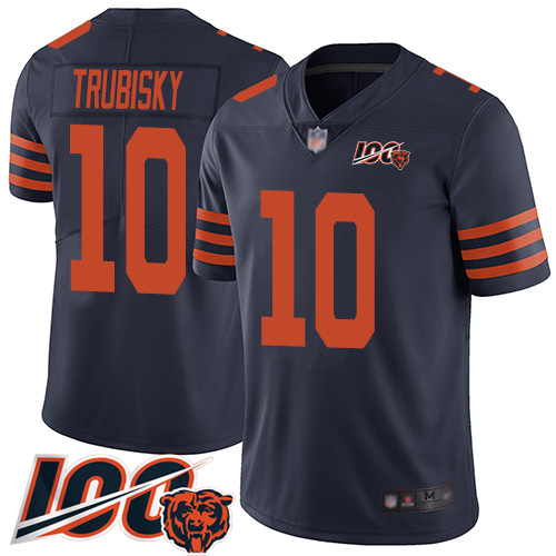 Youth Chicago Bears 10 Mitchell Trubisky Limited Navy Blue Rush Vapor Untouchable 100th Season Footb