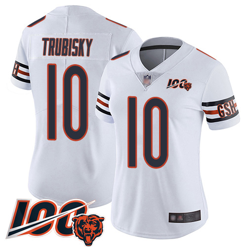 Women Chicago Bears 10 Mitchell Trubisky White Vapor Untouchable Limited Player 100th Season Footbal