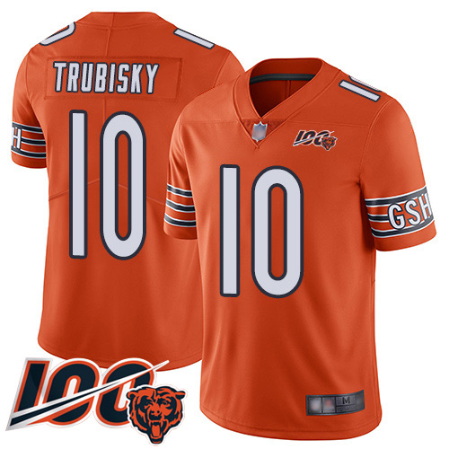 Men Chicago Bears 10 Mitchell Trubisky Orange Alternate 100th Season Limited Football Jersey