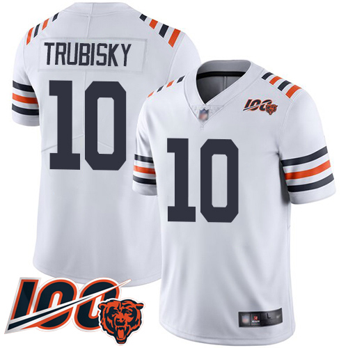 Men Chicago Bears 10 Mitchell Trubisky White 100th Season Limited Football Jersey