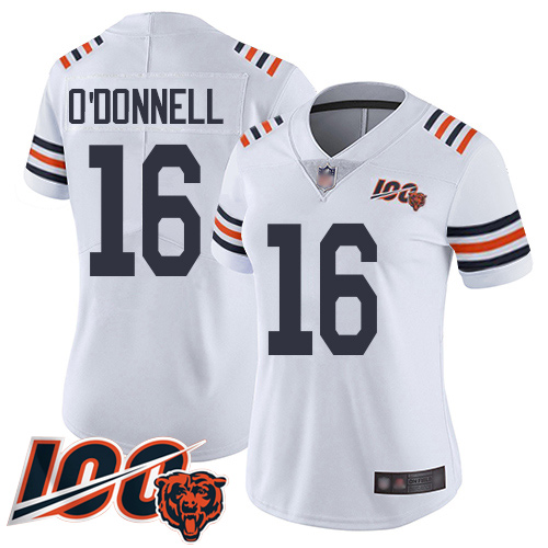 Women Chicago Bears 16 Pat ODonnell White 100th Season Limited Football Jersey