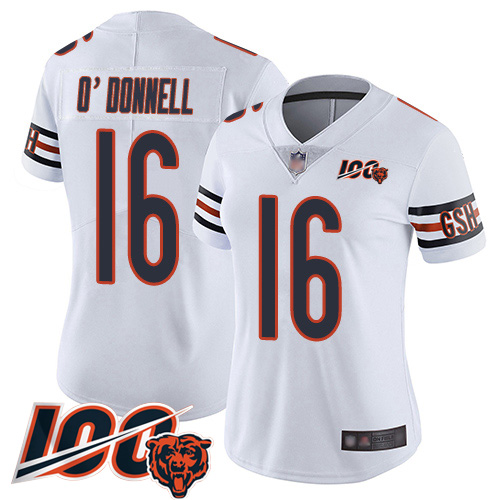 Women Chicago Bears 16 Pat ODonnell White Vapor Untouchable Limited Player 100th Season Football Jer