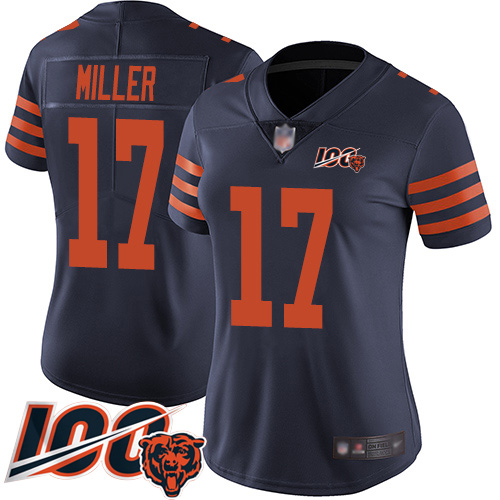 Women Chicago Bears 17 Anthony Miller Limited Navy Blue Rush Vapor Untouchable 100th Season Football