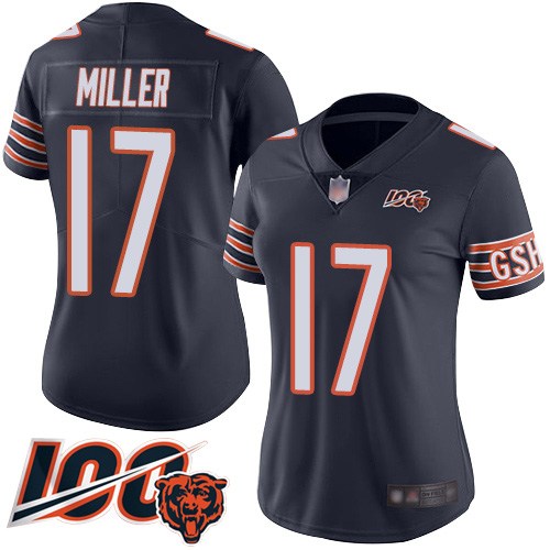 Women Chicago Bears 17 Anthony Miller Navy Blue Team Color 100th Season Limited Football Jersey