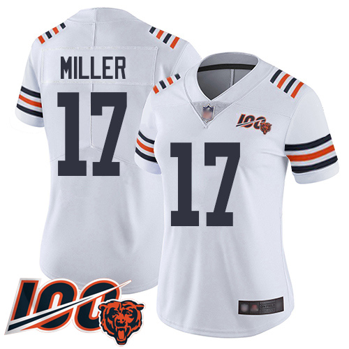 Women Chicago Bears 17 Anthony Miller White 100th Season Limited Football Jersey