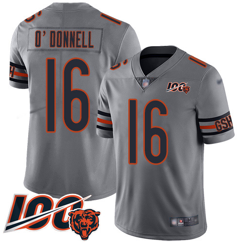 Men Chicago Bears 16 Pat ODonnell Limited Silver Inverted Legend 100th Season Football Jersey