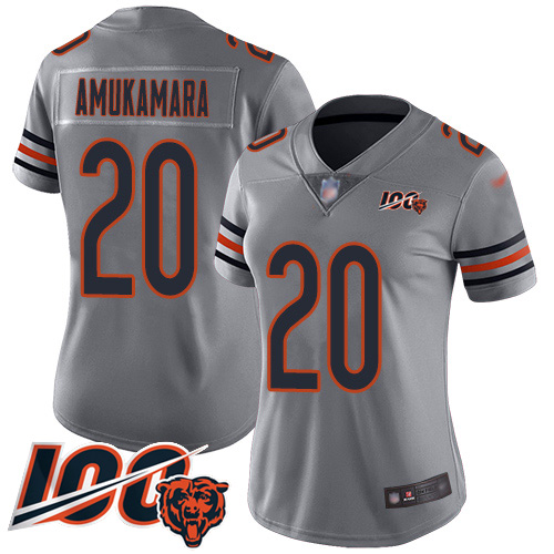 Women Chicago Bears 20 Prince Amukamara Limited Silver Inverted Legend 100th Season Football Jerseyr