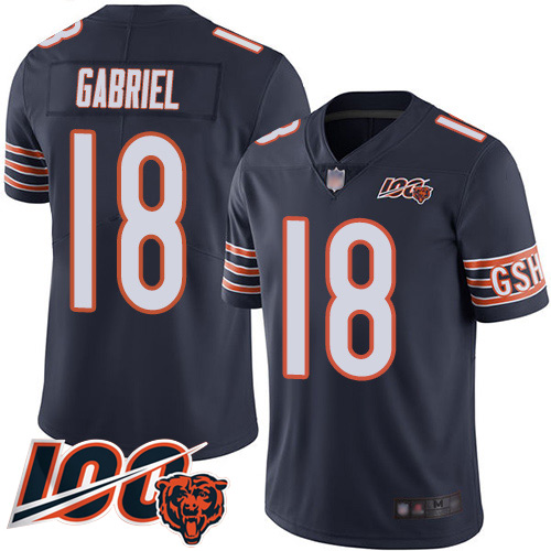 Men Chicago Bears 18 Taylor Gabriel Navy Blue Team Color 100th Season Limited Football Jersey