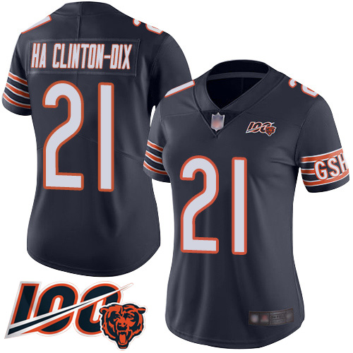 Women Chicago Bears 21 Ha Ha ClintonDix Navy Blue Team Color 100th Season Limited Football Jersey