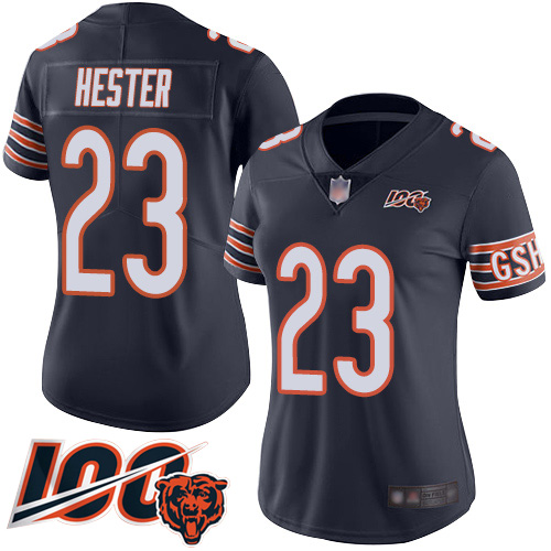 Women Chicago Bears 23 Devin Hester Navy Blue Team Color 100th Season Limited Football Jersey