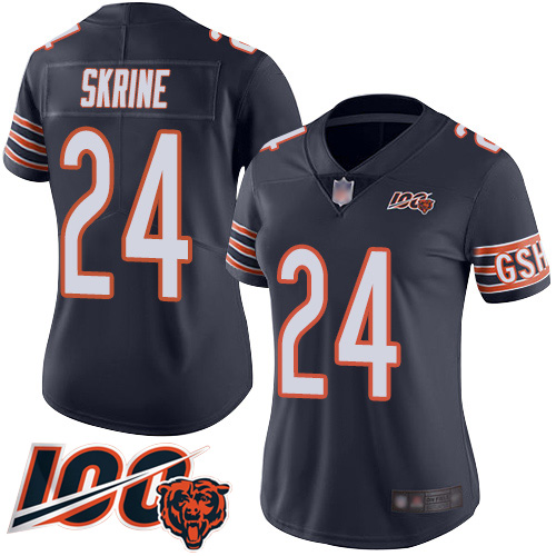 Women Chicago Bears 24 Buster Skrine Navy Blue Team Color 100th Season Limited Football Jersey