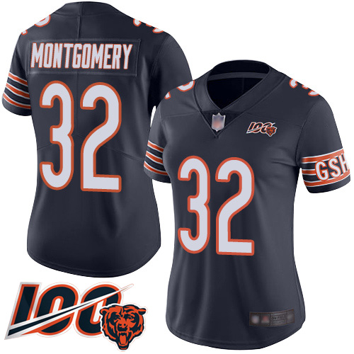 Women Chicago Bears 32 David Montgomery Navy Blue Team Color 100