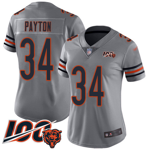 Women Chicago Bears 34 Walter Payton Limited Silver Inverted Leg