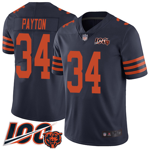 Men Chicago Bears 34 Walter Payton Limited Navy Blue Rush Vapor Untouchable 100th Season Football Je