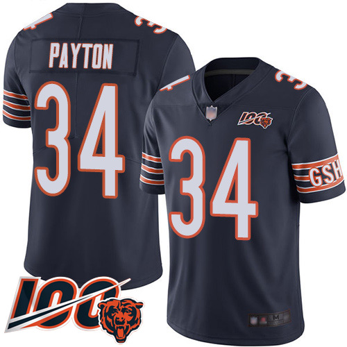 Men Chicago Bears 34 Walter Payton Navy Blue Team Color 100th Se