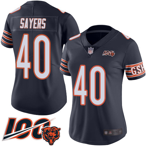 Women Chicago Bears 40 Gale Sayers Navy Blue Team Color 100th Se