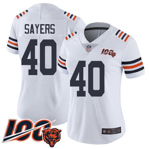 Women Chicago Bears 40 Gale Sayers White 100th Season Limited Fo