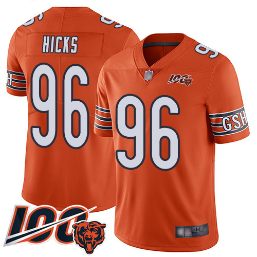 Youth Chicago Bears 96 Akiem Hicks Orange Alternate 100th Season Limited Football Jersey