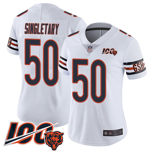 Women Chicago Bears 50 Mike Singletary White Vapor Untouchable Limited Player 100th Season Football 