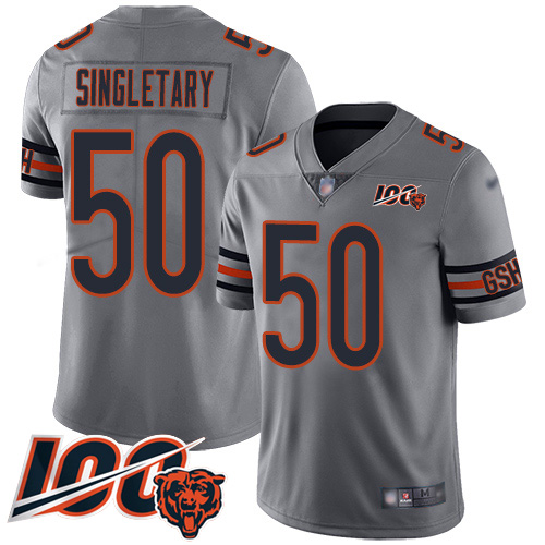 Men Chicago Bears 50 Mike Singletary Limited Silver Inverted Legend 100th Season Football Jersey