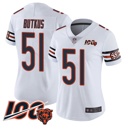 Women Chicago Bears 51 Dick Butkus White Vapor Untouchable Limited Player 100th Season Football Jers