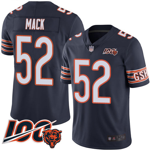 Men Chicago Bears 52 Khalil Mack Navy Blue Team Color 100th Season Limited Football Jersey