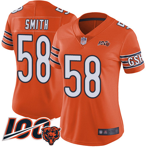 Women Chicago Bears 58 Roquan Smith Orange Alternate 100th Season Limited Football Jersey