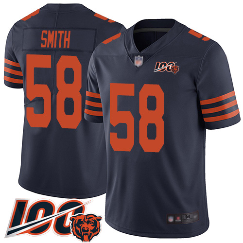 Men Chicago Bears 58 Roquan Smith Limited Navy Blue Rush Vapor Untouchable 100th Season Football Jer