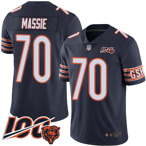 Men Chicago Bears 70 Bobby Massie Navy Blue Team Color 100th Season Limited Football Jersey