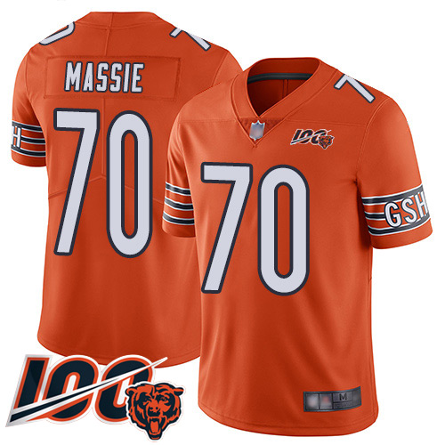 Men Chicago Bears 70 Bobby Massie Orange Alternate 100th Season Limited Football Jersey