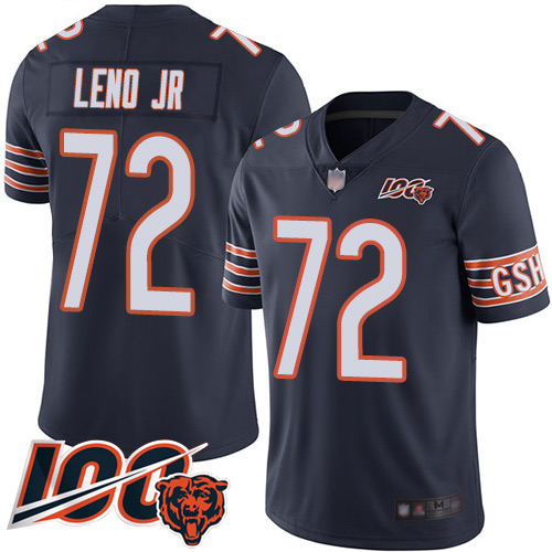 Men Chicago Bears 72 Charles Leno Navy Blue Team Color 100th Season Limited Football Jersey