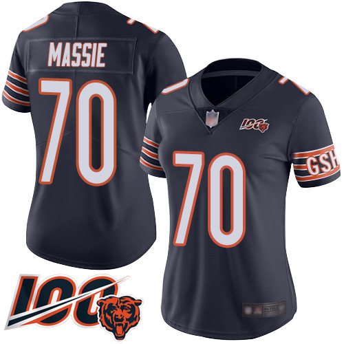 Women Chicago Bears 70 Bobby Massie Navy Blue Team Color 100th Season Limited Football Jersey