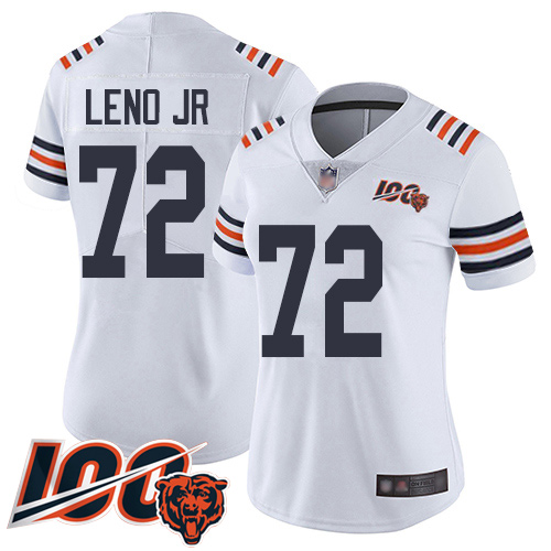 Women Chicago Bears 72 Charles Leno White 100th Season Limited F