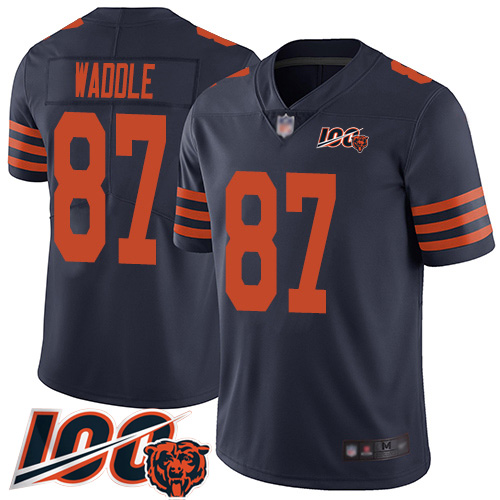 Men Chicago Bears 87 Tom Waddle Limited Navy Blue Rush Vapor Untouchable 100th Season Football Jerse