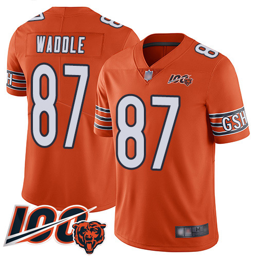 Men Chicago Bears 87 Tom Waddle Orange Alternate 100th Season Li