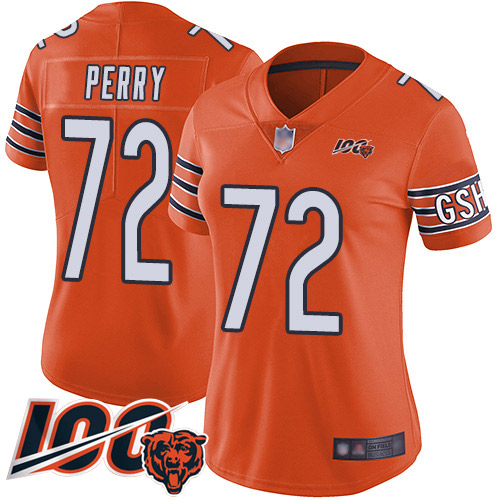 Women Chicago Bears 72 William Perry Orange Alternate 100th Season Limited Football Jersey