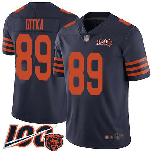 Men Chicago Bears 89 Mike Ditka Limited Navy Blue Rush Vapor Untouchable 100th Season Football Jerse