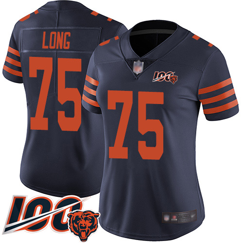 Women Chicago Bears 75 Kyle Long Limited Navy Blue Rush Vapor Untouchable 100th Season Football Jers