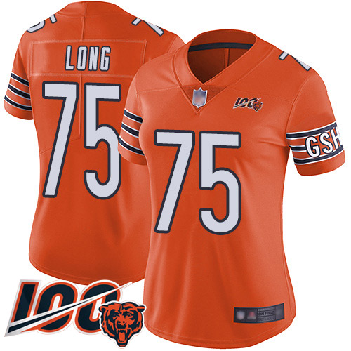 Women Chicago Bears 75 Kyle Long Orange Alternate 100th Season L