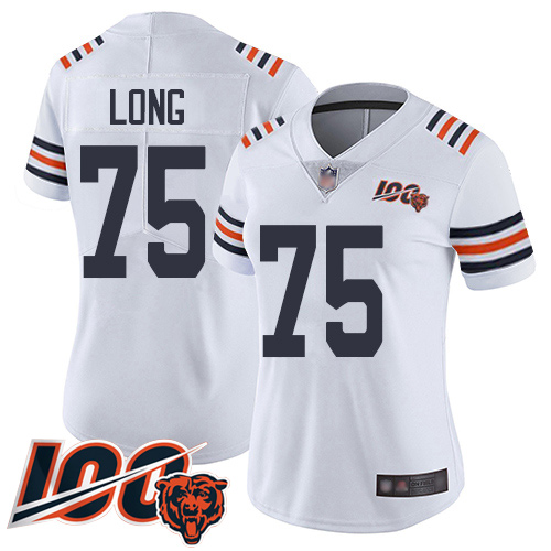 Women Chicago Bears 75 Kyle Long White 100th Season Limited Foot