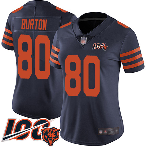 Women Chicago Bears 80 Trey Burton Limited Navy Blue Rush Vapor Untouchable 100th Season Football Je