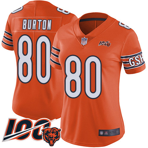 Women Chicago Bears 80 Trey Burton Orange Alternate 100th Season