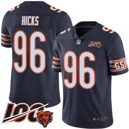 Men Chicago Bears 96 Akiem Hicks Navy Blue Team Color 100th Seas