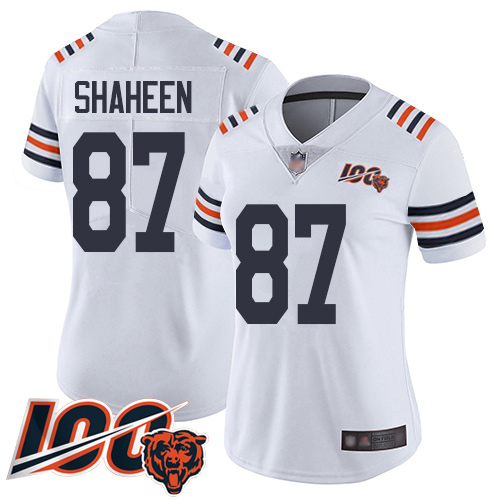 Women Chicago Bears 87 Adam Shaheen White 100th Season Limited F