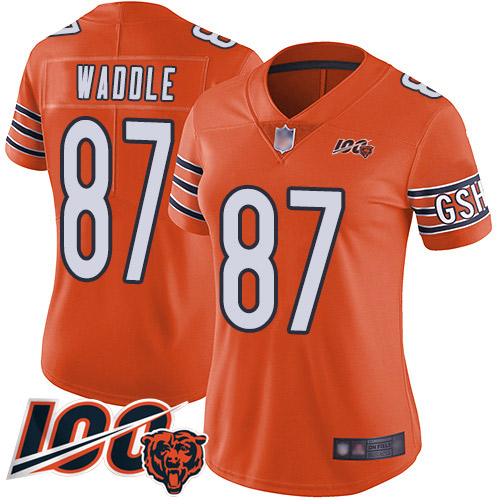 Women Chicago Bears 87 Tom Waddle Orange Alternate 100th Season Limited Football Jersey