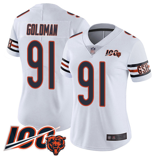 Women Chicago Bears 91 Eddie Goldman White Vapor Untouchable Limited Player 100th Season Football Je