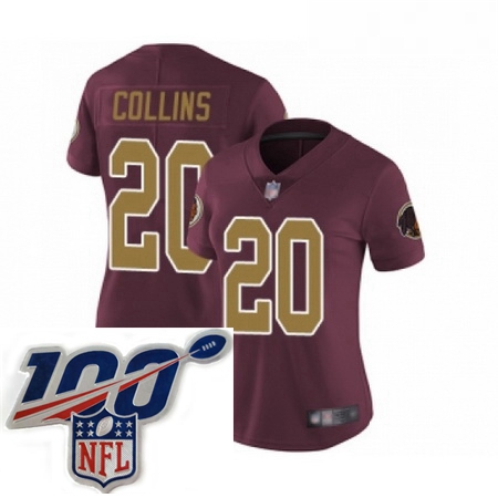 Women Washington Redskins 20 Landon Collins Burgundy Red Gold Number Alternate 80TH Anniversary Vapo